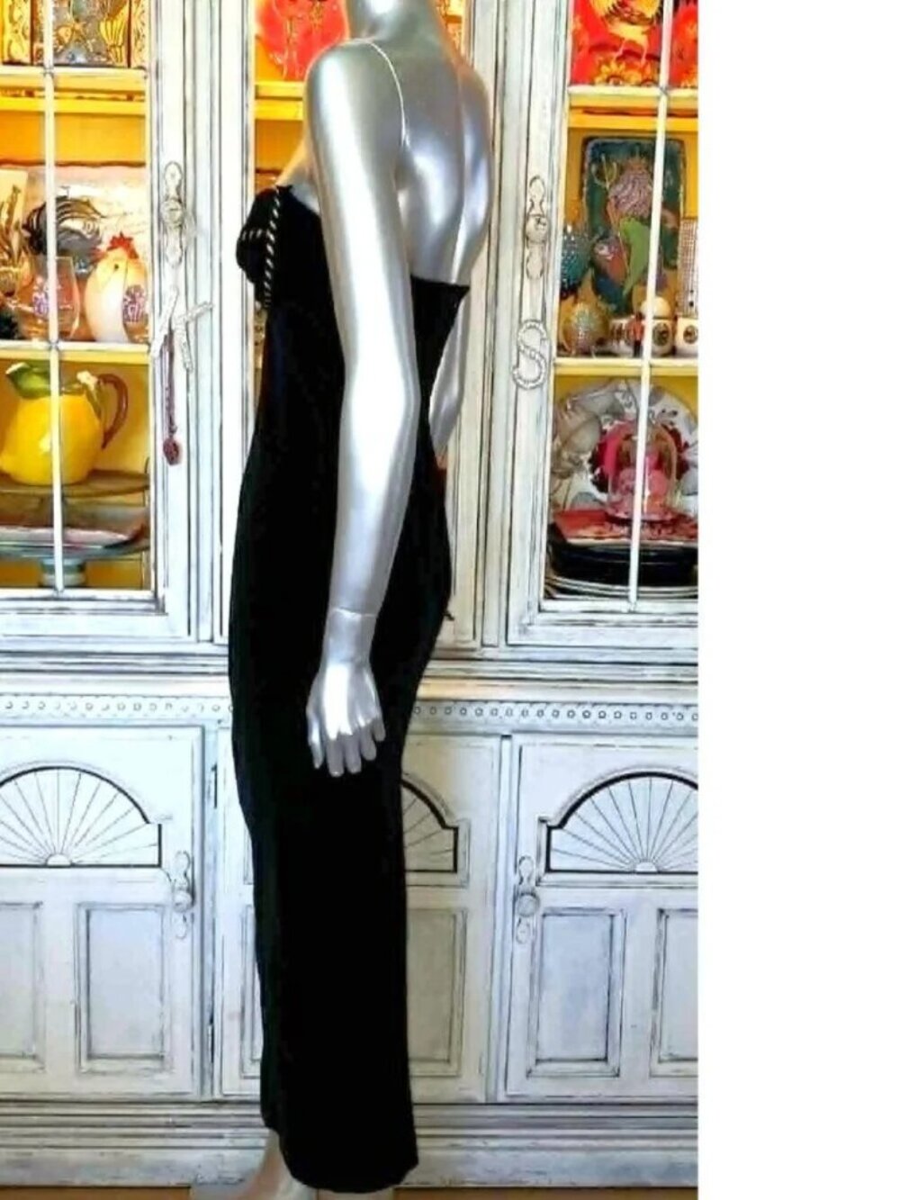 Vintage Betsey Johnson LUXE 90s RUNWAY SHOW Black Stretch Velvet Midi Slip Dress - Picture 10 of 16